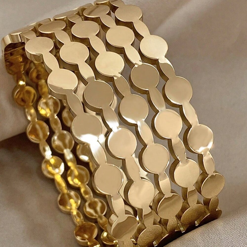 Modern Gold Statement Bangle Polished Multi-Row Circle Link Cuff